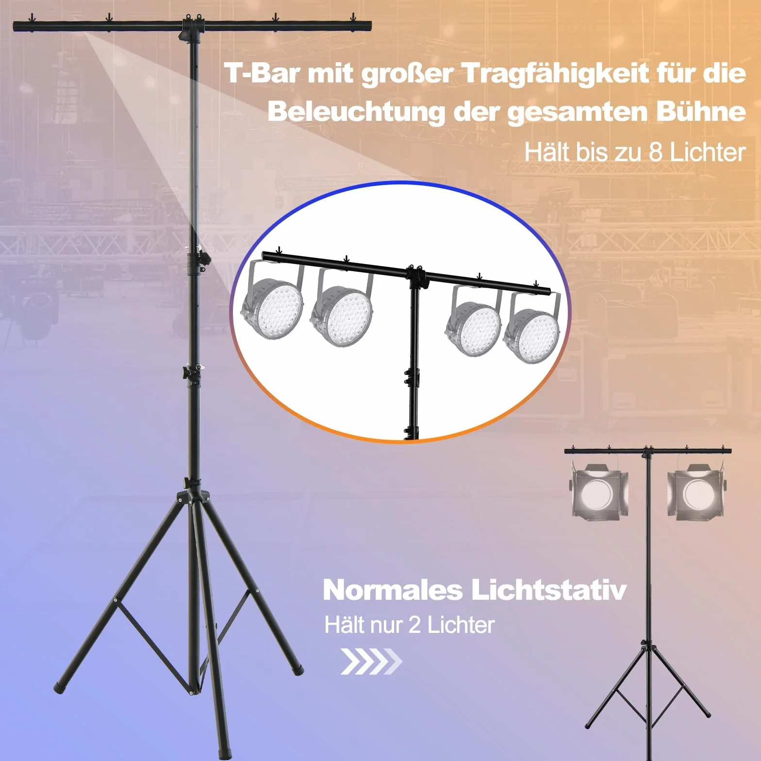 FANTASK DJ-Lichtstativ 180-360cm höhenverstellbar aus Metall, Lampensaktivm, Beleuchtungsativ mit einziehbaren T-Stangen bis 100kg Belastbar für Konzerte, Theater & Partys, 462 x 143.5 x 181cm