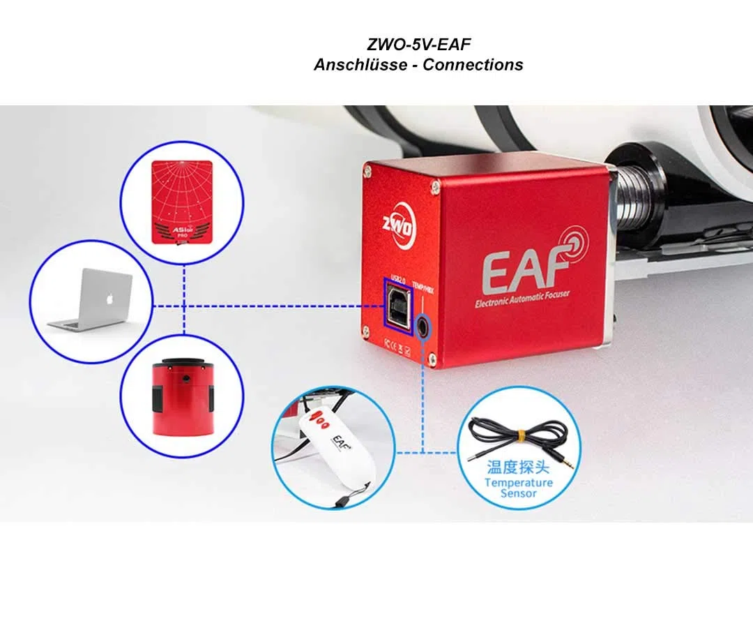 ZWO EAF USB Motorfokus Komplettset mit Handcontroller und Sensor / 5-V Stromversorgung über USB, ZWO-5V-EAF-A