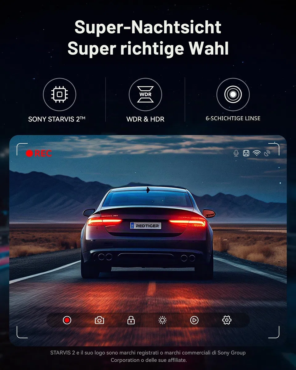 REDTIGER F7NP Dashcam und CPL, 4K Starvis 2 Dashcam Auto mit integriertem GPS, WLAN und mitgelieferter Speicherkarte