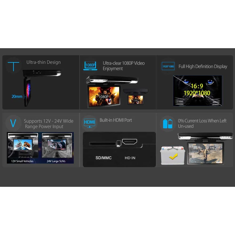 XTRONS 15,6“ Auto Deckenmonitor Digital-DVD-Player Im Auto Fhd 16: 9 Bildschirm Für Auto Bus Unterstützt 1080P Video Auto Overhead-DVD-Player Auto-Monitor Mit Hdmi-Anschluss