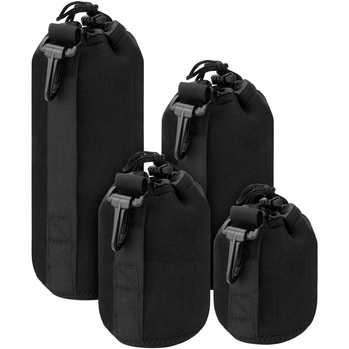 BELLE VOUS 4 TLG Schwarzes Objektivset - Wasserabweisende Neopren Tasche für Universelle DSLR-Kameraobjektive - Weiche Tragetaschen/Reisetaschen