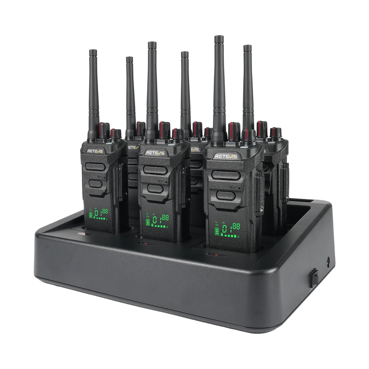 Retevis RT648H Walkie Talkie mit 6-Wege-Ladung, PMR446 Funkgerät 3-Proof, Schnellladung, Integriertem Display, 1500 mAh, Professionelles 2-Wege-Radio für Schulen, Hotels (6er-Pack)