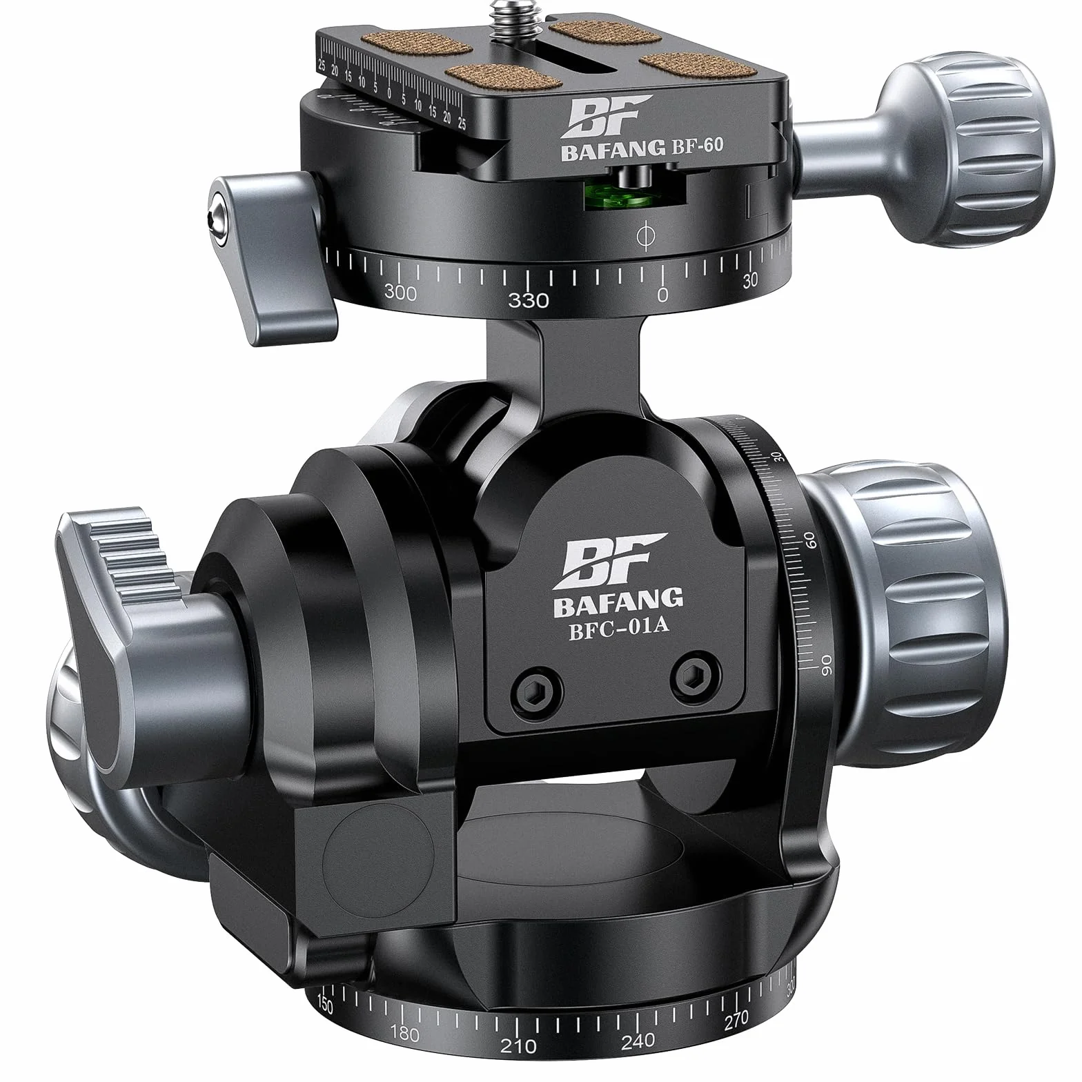 Getriebeneiger Stativkopf, Professioneller Stativkopf mit Quick Release Plate & Bubble Level, Fine-Tune-Neigung, 360º Dual Panorama, Heavy-Duty für Stative, Monopods, Kamera-Schieber