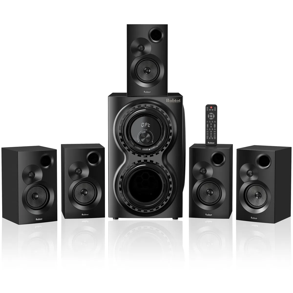 Bobtot 5.1 Soundsystem mit 1400 Watt Spitzenleistung heimkino Soundsystem mit 12-Zoll-Subwoofer, kräftigem Bass und kabelgebundenem Surround Sound System mit ARC, optischem Bluetooth-Eingang für TV