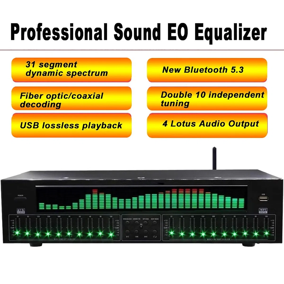 31-Band-Digital-Equalizer, Professioneller Digitaler Audio-Stereo-Grafik-EQ, Musikspektrumanalysator, LED-Audio-Soundprozessor-Soundsystem, Rauschunterdrückung, Für Aufnahmestudio