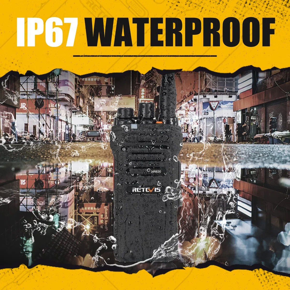 Retevis NR630 Funkgerät Große Reichweite, Walkie Talkie Erwachsene, Gruppenanrufe, Geräuschunterdrückung, IP67 Wasserdichtes, 2800mAh, Robust Funkgeräte mit Headset für Restaurant, Sicherheit(2 Stück)