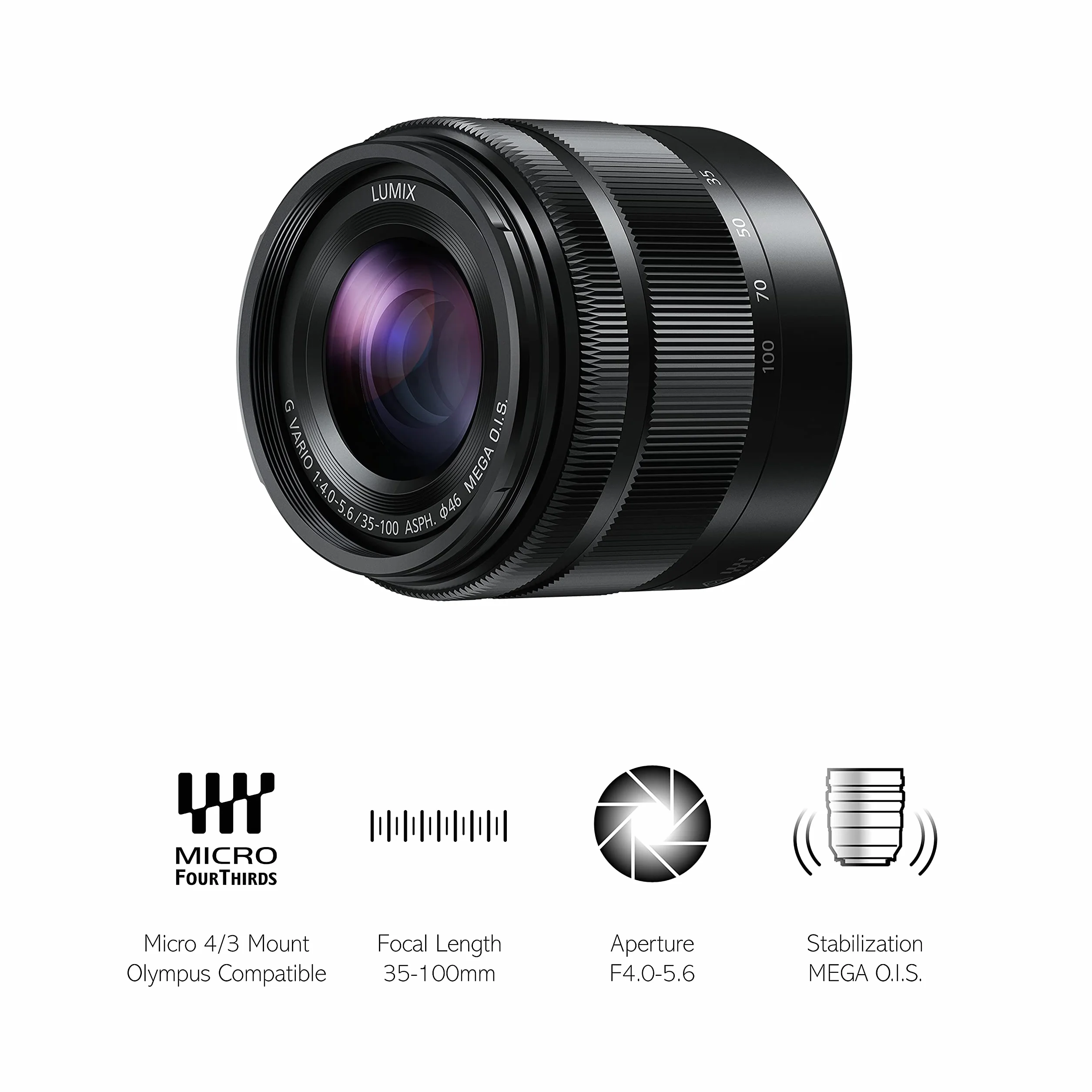 Panasonic H-FS35100E LUMIX G Vario Telezoom 35-100 mm F4.0-5.6 ASPH. Objektiv (70-200 mm KB, O.I.S. Bildstabilisator) schwarz