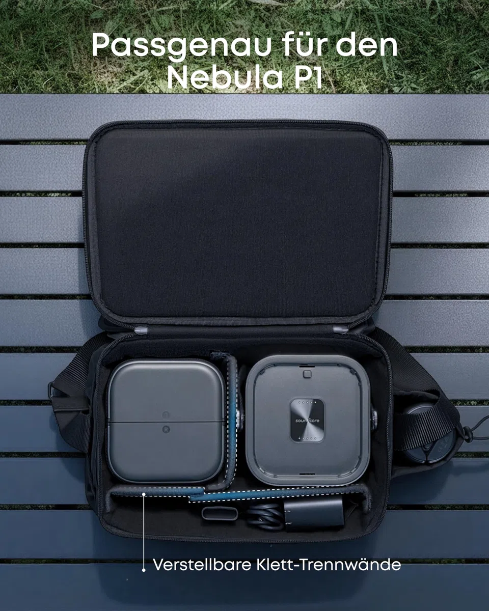 Nebula Transporttasche für P1 Projektor, kompakte und leichte Transporttasche mit anpassbarer Aufbewahrung, Schultergurt, resistenter und wasserfester Polyesterstoff