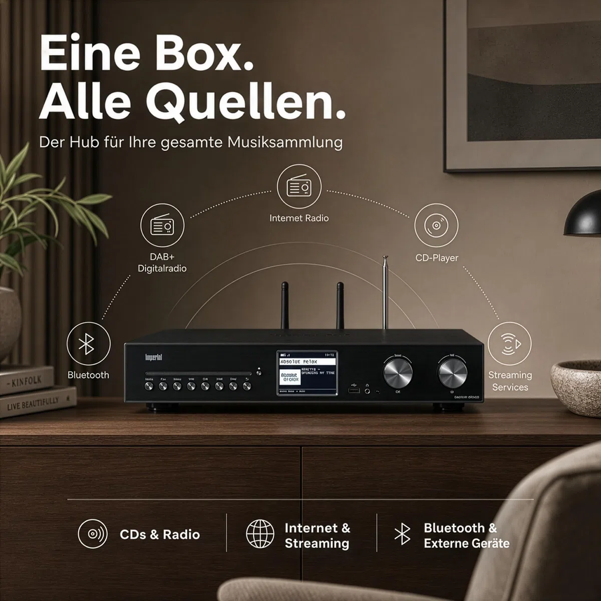 Imperial DABMAN i560 CD DAB Radio, Internetradio WLAN, DAB+ Radio, Bluetooth, Küchenradio, WLAN Radio - HDMI ARC, Bluetooth senden und empfangen, Streaming Dienste schwarz