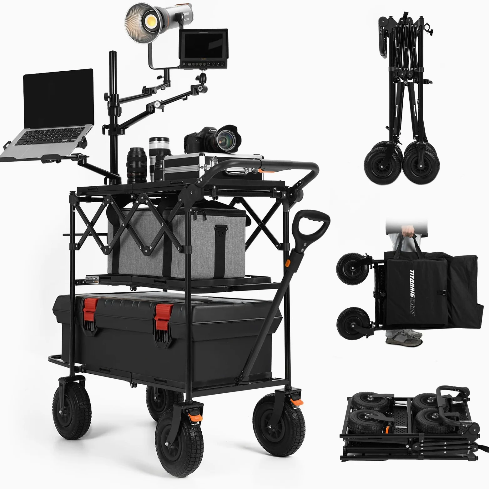 TARION Faltbarer Kamerawagen Filmwagen Fotowagen– Robuster Kamera Rollwagen mit Schwenkrädern, Hohe Tragkraft für Film, Studio & Bühne – Profi Videowagen für Fotografen & Filmemacher Titanrig Cart