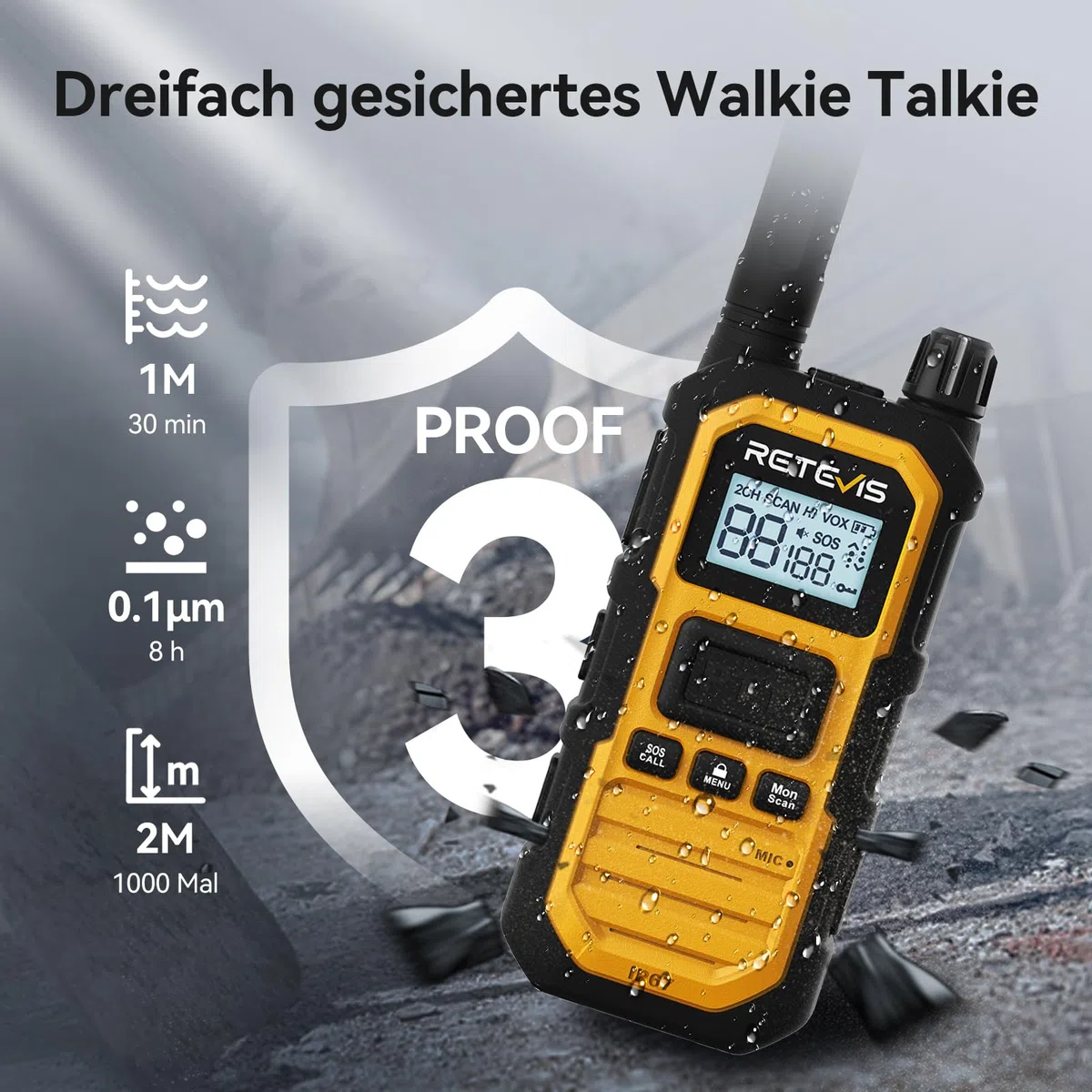 Retevis RB648Plus Walkie Talkies, wasserdichte Funkgeräte Set Industrielle | Handfunkgeräte mit 6-Wege-Ladegerät, 2000mAh, Typ-C,VOX, Vibrationserinnerung für Industrielle(6 Stück, Gelb)