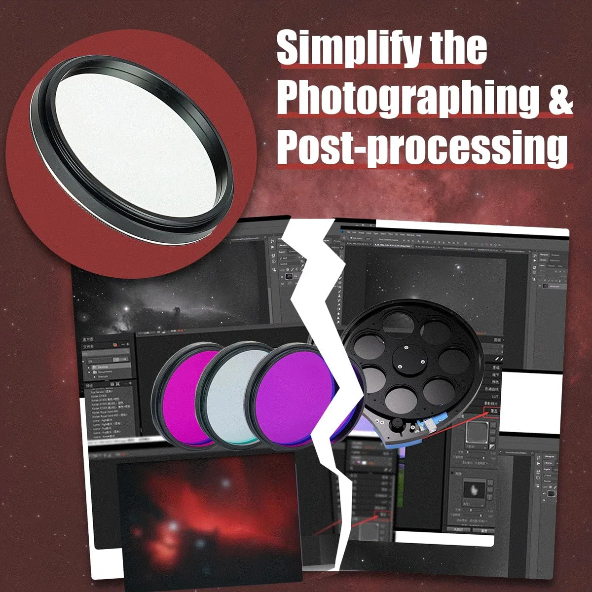 SVBONY SV220 Teleskopfilter, 5,1 cm Dualband-Nebelfilter, H-Alpha und O-III Schmalbandfilter für One-Shot-Farbkameras, Lichtverschmutzungsfilter für Astrofotografie
