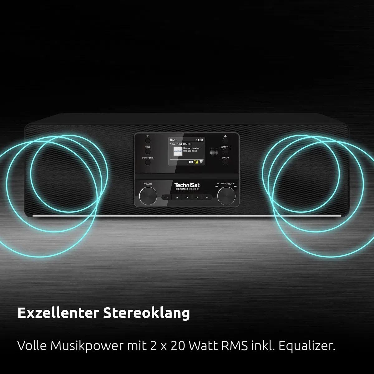 TechniSat DIGITRADIO 380 CD IR - DAB+/UKW/Internet-Stereoradio (CD-Player, Bluetooth, USB, Spotify Free, App-Steuerung, 2 x 20 W, Stereo-Kompaktanlage, Farbdisplay, Wecker, Fernbedienung) schwarz