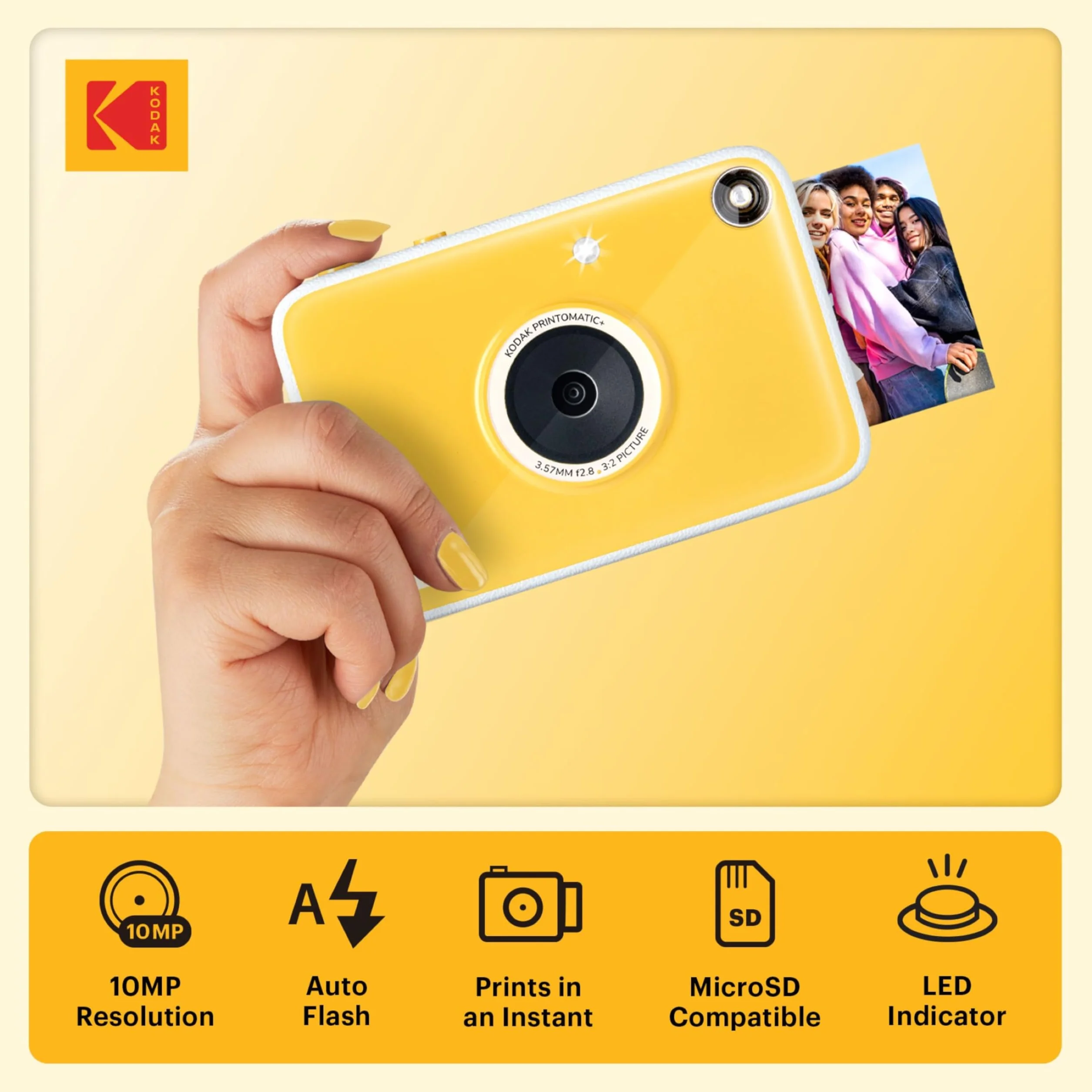 Kodak Printomatic+ Sofortbild Digitalkamera Starter-Set mit Tasche und 20er Zink-Fotopapier – 10MP, RGB-LED, Vollfarbfotos – Gelb