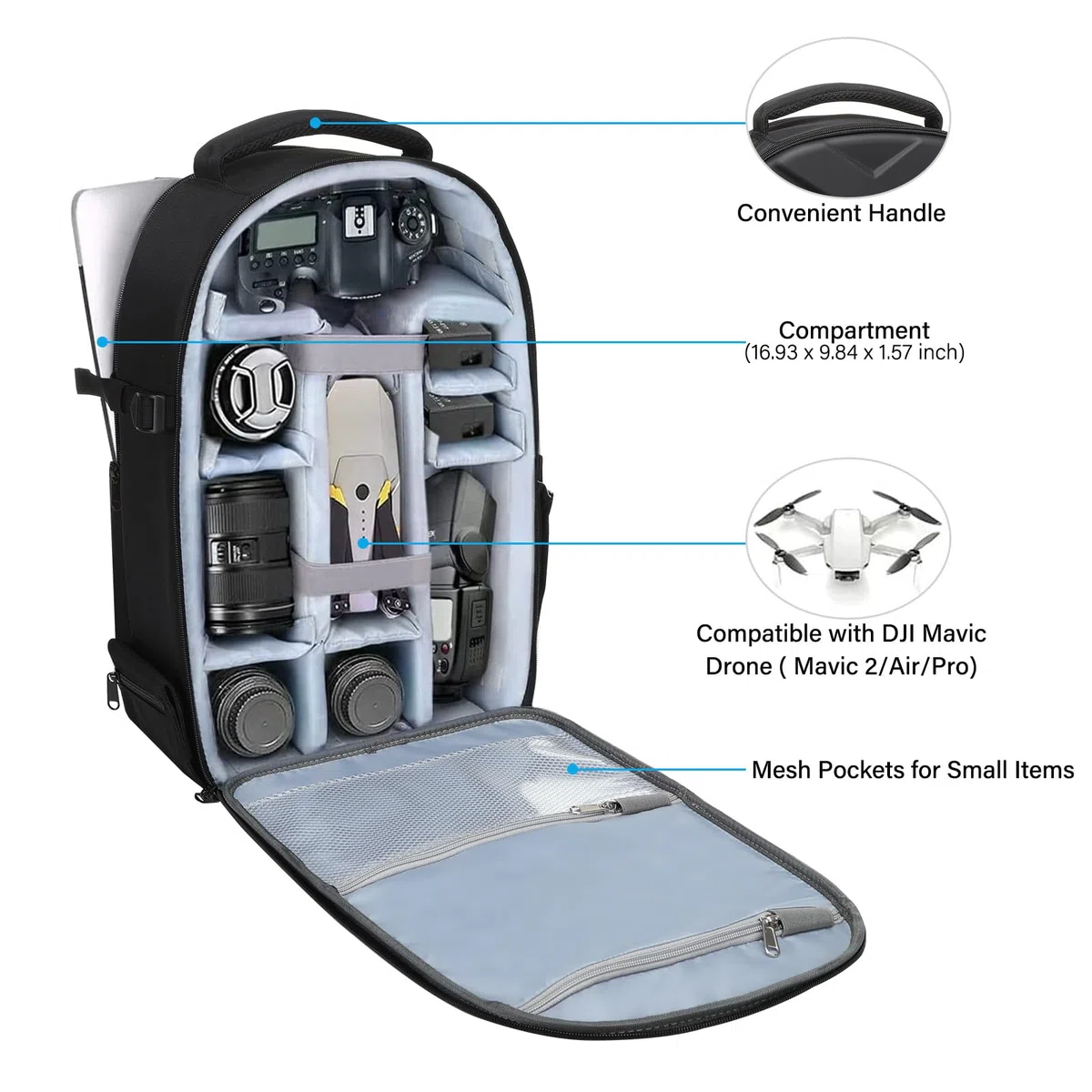 MOSISO Kamera Rucksack, DSLR/SLR/Spiegellos Photographie Kameratasche Wasserdicht Künstlerisch Geometrisch Case mit Stativhalterung&15-16 Zoll Laptop Fach Kompatibel mit Canon/Nikon/Sony, Schwarz
