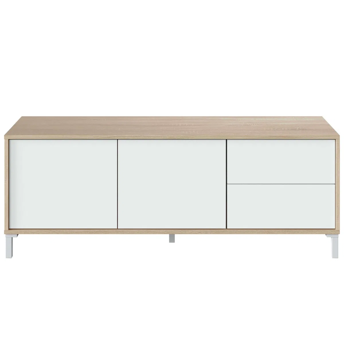Habitdesign Brooklyn TV-Möbel, Wohnzimmer, Esszimmer, Melamin, idealer Organizer für moderne Räume, kanadische Eiche und Artik-Weiß, 130 cm