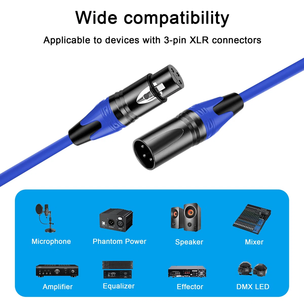 XLR-Kabel, 7,6 m, 4 Stück, symmetrisches Premium-Mikrofonkabel mit 3-poligem XLR-Stecker auf Buchse, Mikrofon-Lautsprecherkabel, 4 Farben (rot, orange, grün, blau), reines Kupfer und