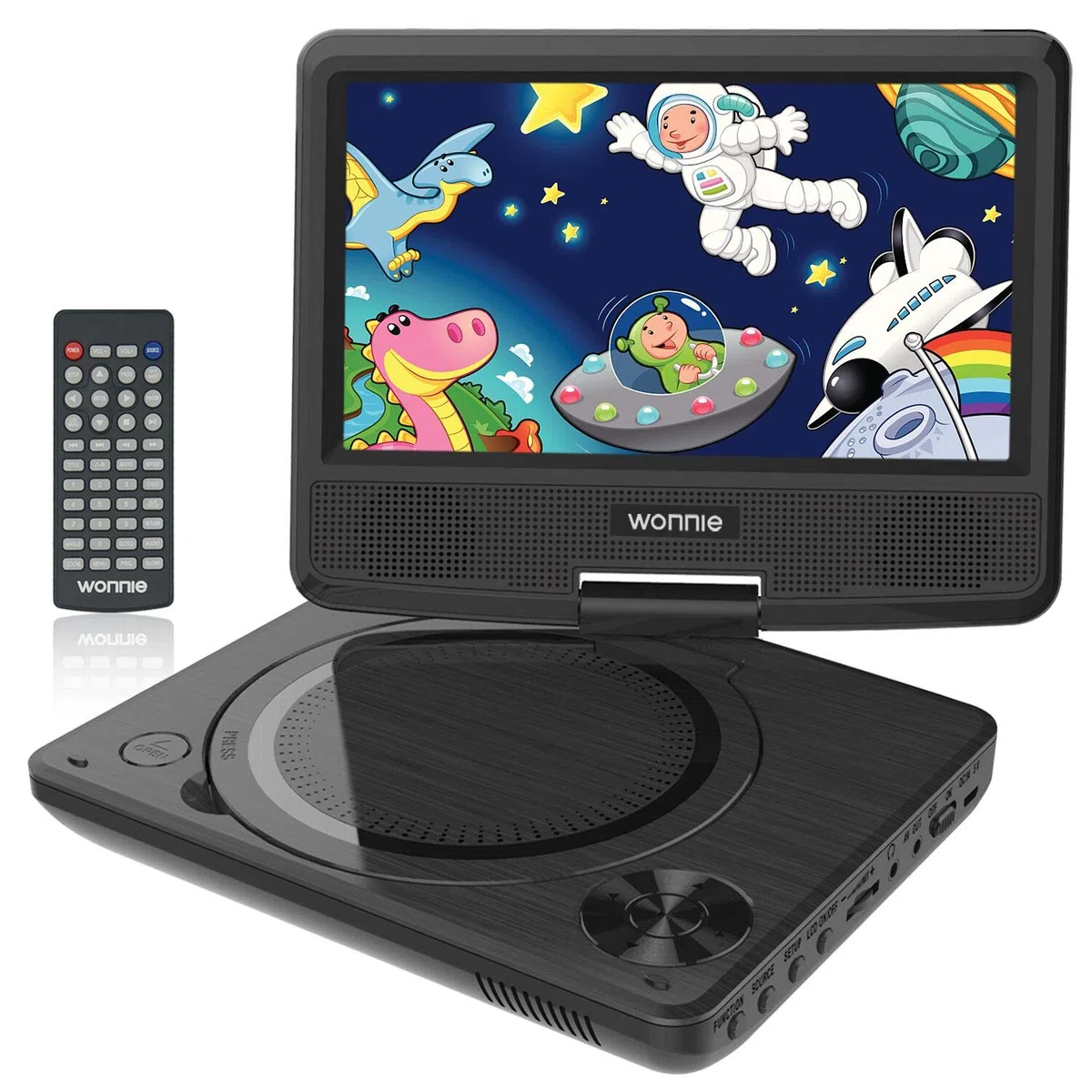 WONNIE Tragbarer DVD-Player, 19,1 cm DVD-Player für Kinder und Auto, schwenkbarer Bildschirm, unterstützt SD-Karte, USB, CD, DVD mit AV IN/OUT Integrierter 4 Stunden wiederaufladbarer Akku