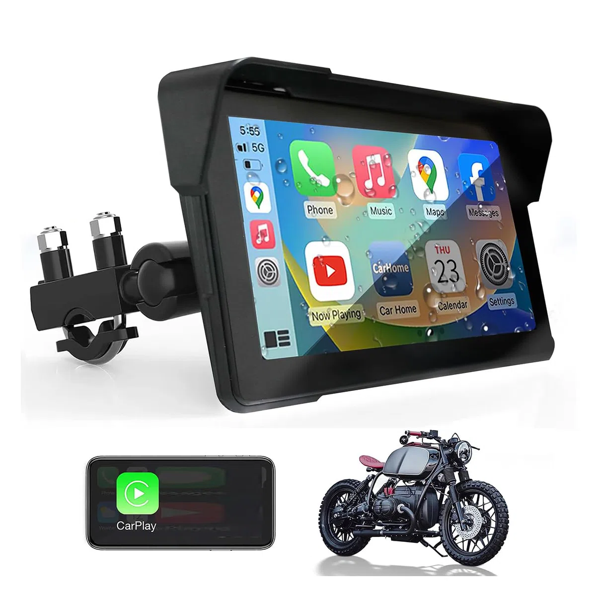 CarPlay Wireless Motorrad GPS 7-Zoll IPS Bluetooth Touchscreen, passend für Apple CarPlay, GPS Navigation(Es Wird empfohlen, den Startkreis direkt anzuschließen)
