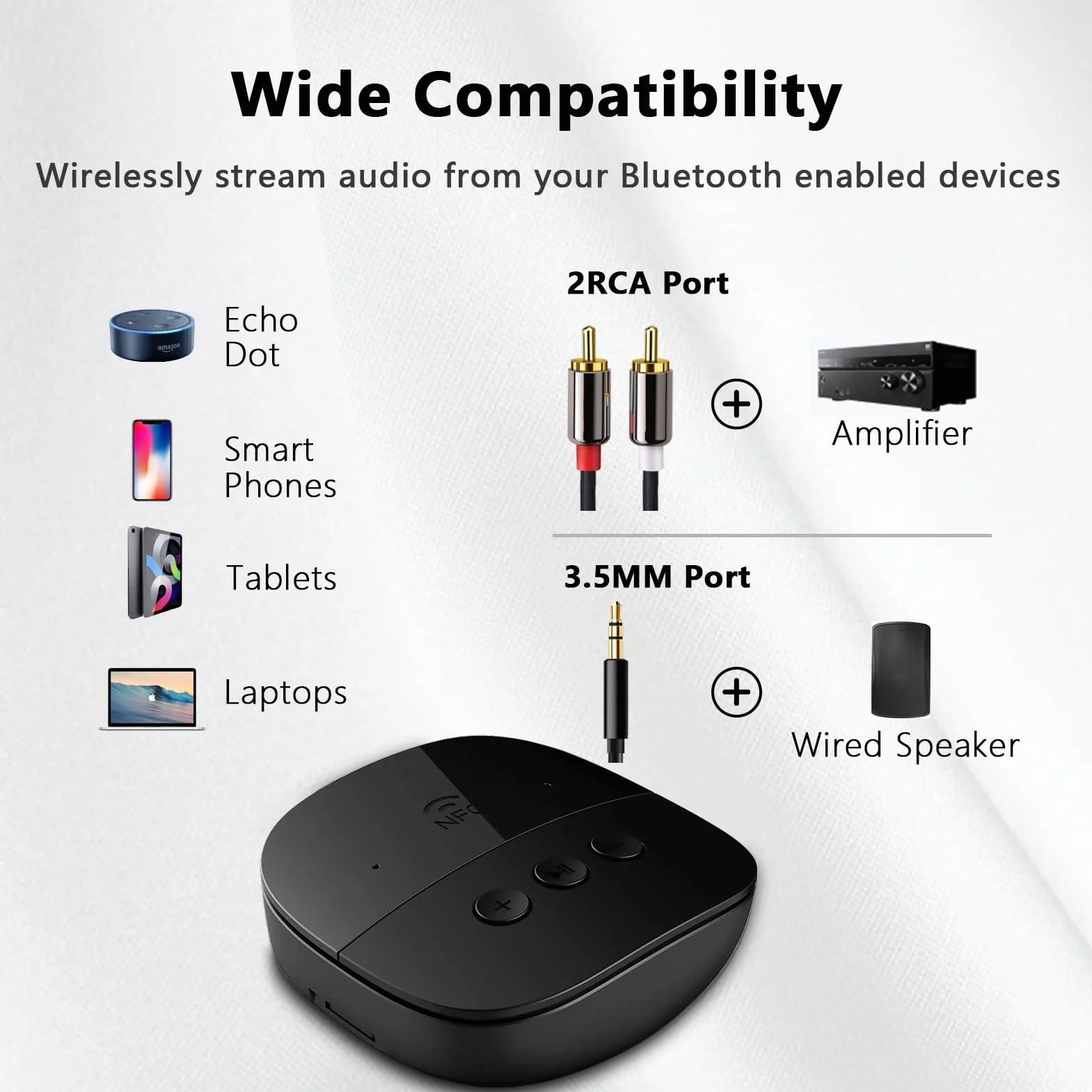 eppfun Bluetooth 5.2 Audio Adapter, Bluetooth Empfänger Receiver für Stereoanlage mit 3.5mm AUX Klinke & Cinch für Lautsprecher, Verstärker, Home Stereoanlage