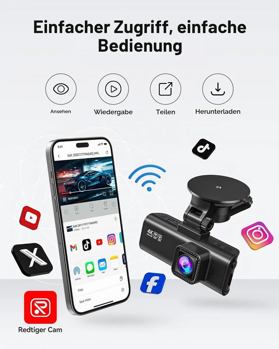REDTIGER F7NP Dashcam und CPL, 4K Starvis 2 Dashcam Auto mit integriertem GPS, WLAN und mitgelieferter Speicherkarte