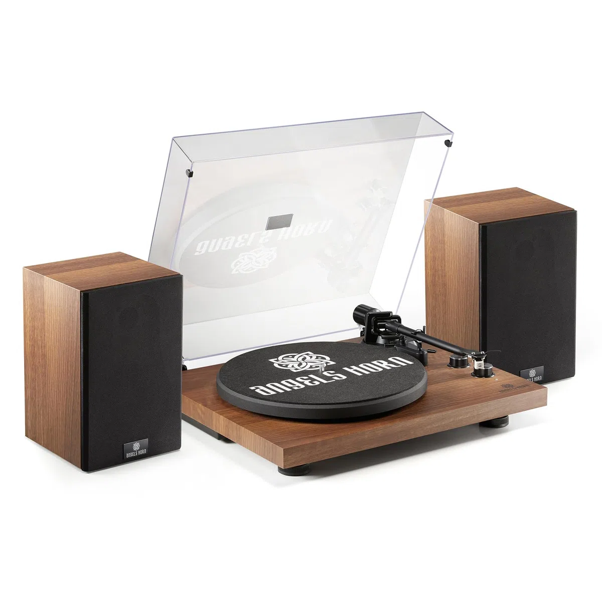 ANGELS HORN Plattenspieler mit Lautsprechern, Bluetooth Schallplattenspieler, integriertem Phono-Vorverstärker 33/45 U/min und AT-3600L-Tonabnehmern Zwei-Gang-Riemenantrieb