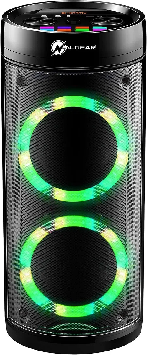 N-GEAR LPG26R Let's Go Party Bluetooth-Lautsprecher mit Karaoke-Mikrofon, LED Disco, Power Bank, Leistung 600 W (40 W RMS), Black