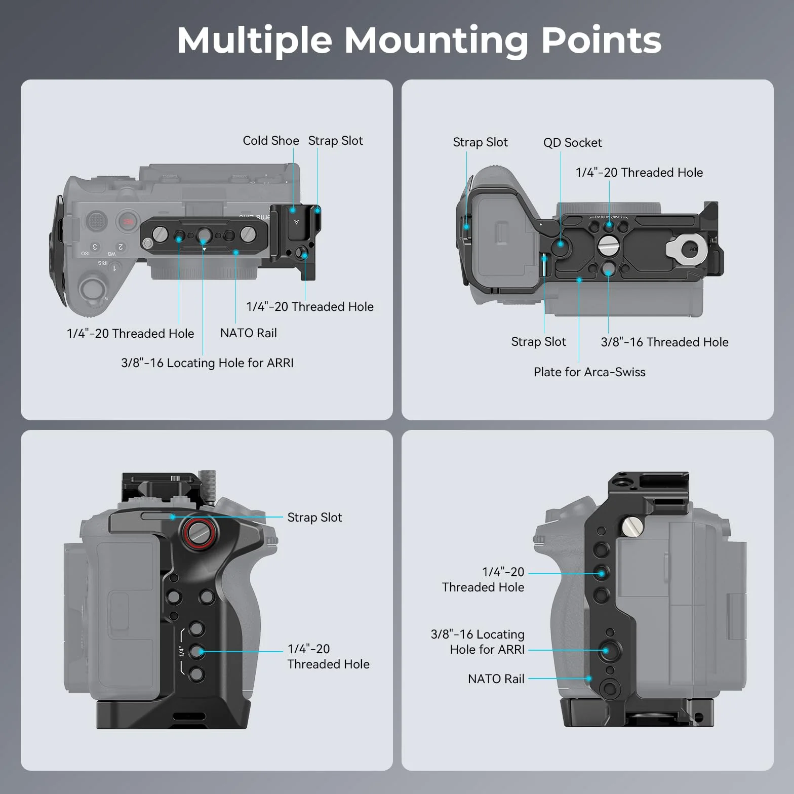 SMALLRIG Cage für Sony FX30 FX3 mit HDMI-Kabelklemme, Klassisch Hellschwarze Oberfläche, Inklusive Kaltschuh und NATO-Schiene, Modulares Design, Kompatibel mit Original-XLR-Griff - 4183B