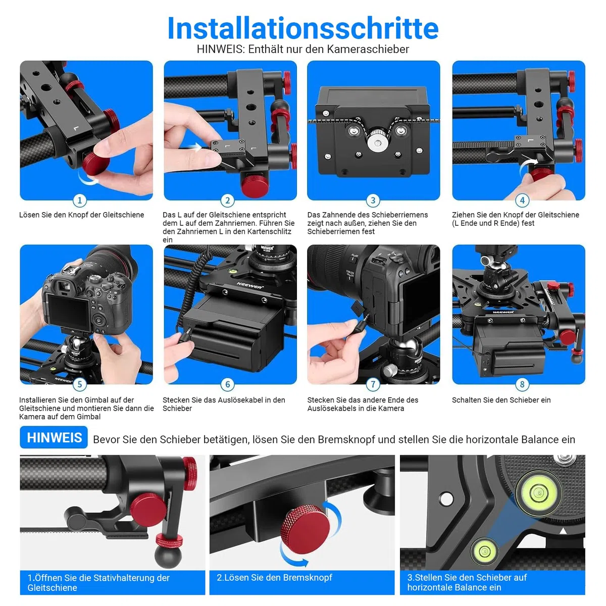 NEEWER 80cm motorisierter Kameraschlitten, DSLR Kohlefaser Dolly Schienenslider mit App Steuerung, 4400mAh F750 Akku für Zeitrafferaufnahmen, unterstützt Videomodus, Ladegerät Nicht enthalten, ER1-80