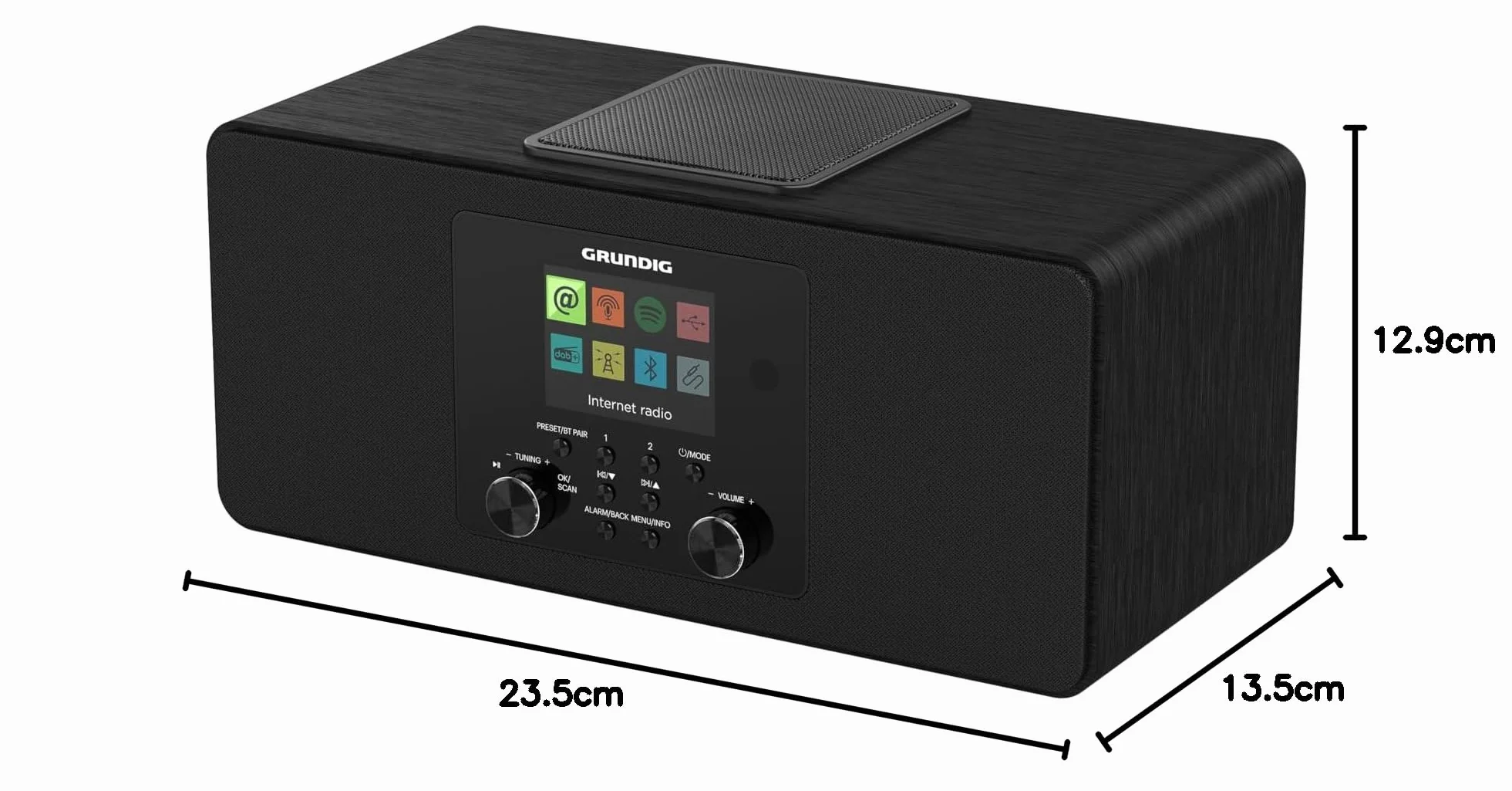 Grundig DTR 6100 2.1 DAB+ Web B All-In-One Internet- und Digitalradio, FM, 2.1 Radio mit Subwoofer, 28 W RMS, USB, Spotify Connect, Alarmfunktion, Einschlafautomatik, Farbdisplay, Schwarz