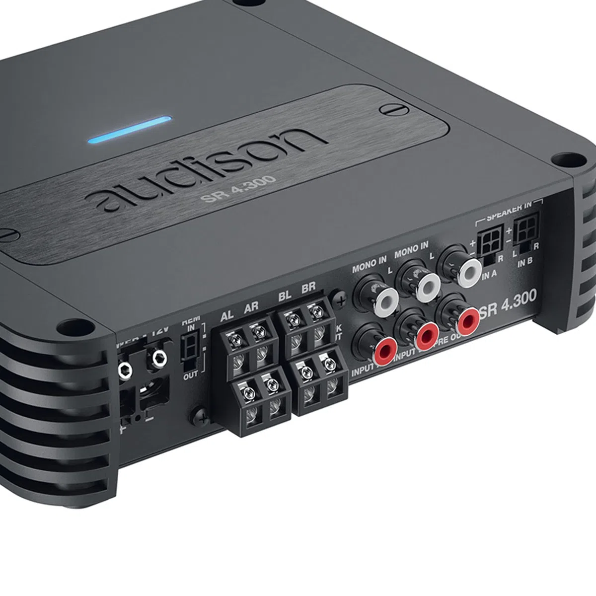 Audison SR 4.300 4-Channel Class-D Amplifier, 4 x 130 W RMS at 4 Ohms, Aluminium Housing, RCA and High-Level Inputs, Crossover, 19 x 15.5 x 4.75 cm, 1.93 kg
