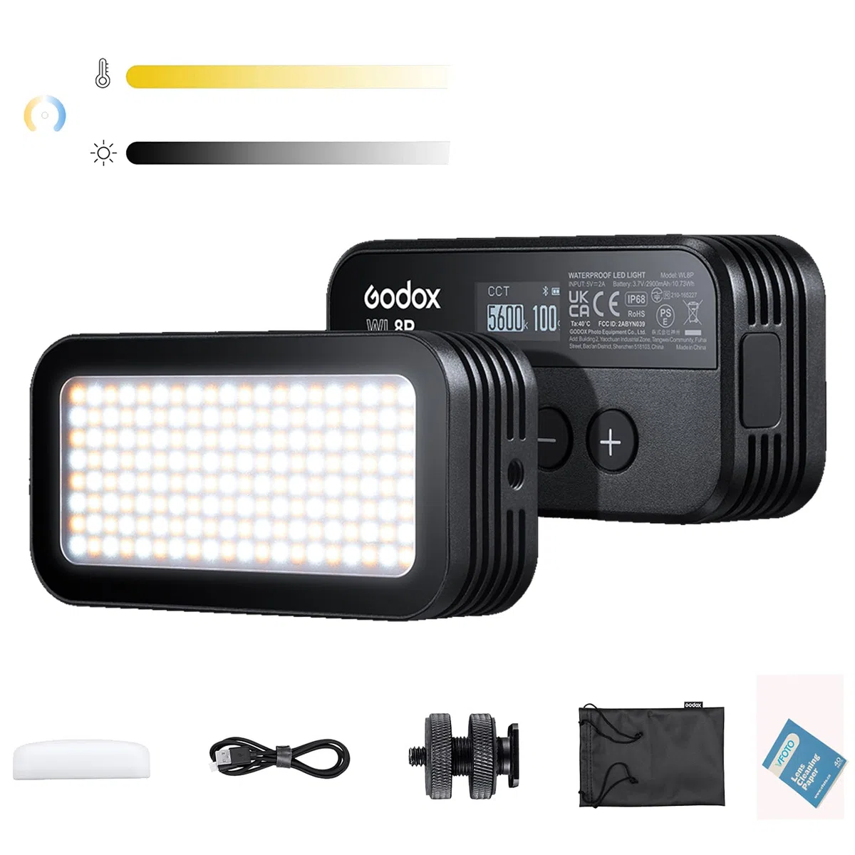 Godox WL8P Wasserdichtes LED-Licht 10W IP68 Bicolor 2700-8500K CRI 95 TLCI 97 mit 2900mAh Lithiumbatterie für Unterwasseraufnahmen im Freien