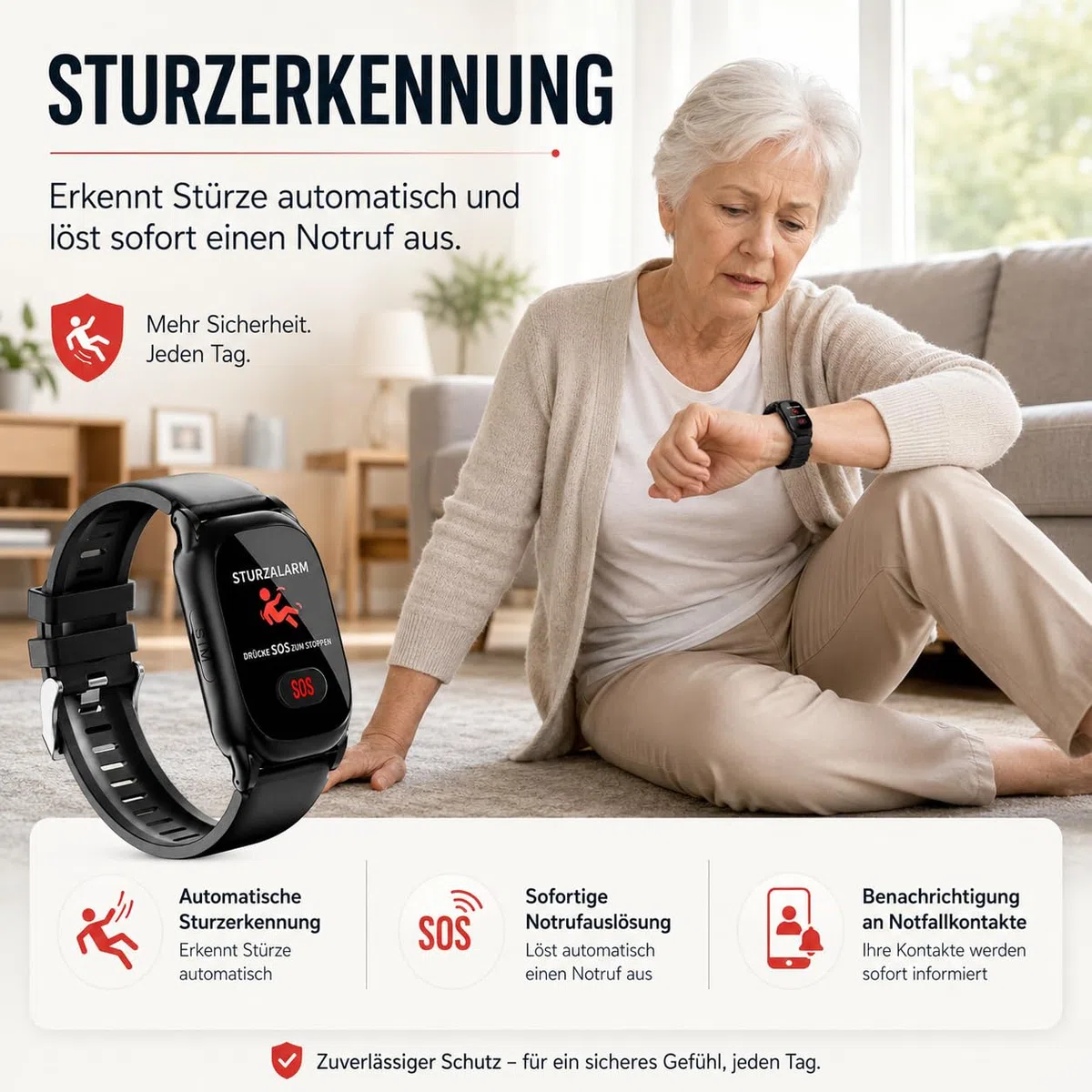 GPS-Notrufuhr NC88S mit 4G, Sturzerkennung und Vitalwertmessung