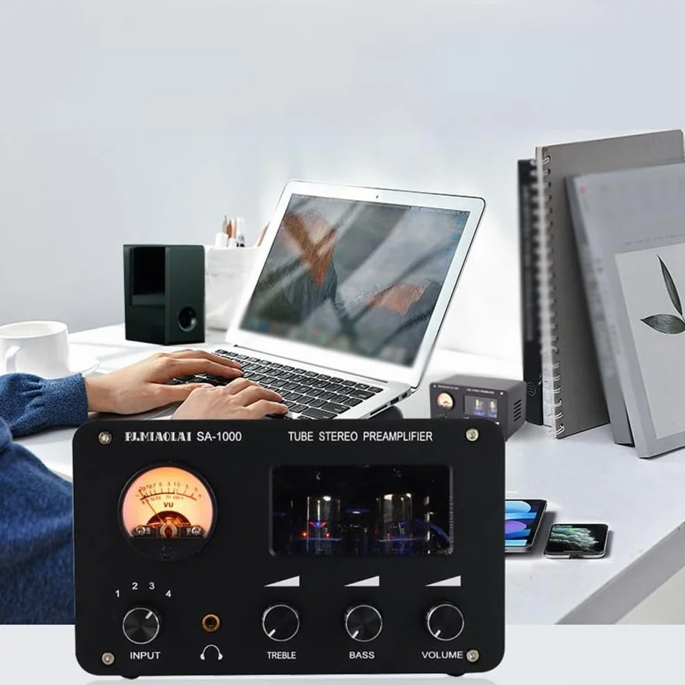 Röhrenverstärker mit Lautstärkeregelung & Klangregelung - Professioneller Vorverstärker für Grammophon und Audio-Systeme | Ideal Hi-Fi Enthusiasten Audiophile Hochwertiger präziser Höhen- Tiefeneinst