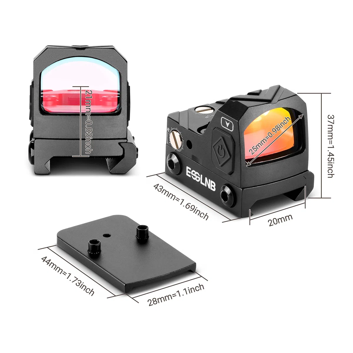ESSLNB Red Dot Visier Airsoft Scope 2MOA 12 Helligkeitsstufen Voll multivergütetes Prisma Wasserdicht Stoßfest mit 20mm/22mm Weaver/Picatinny Schienenmontage und Objektivabdeckungen für die Jagd