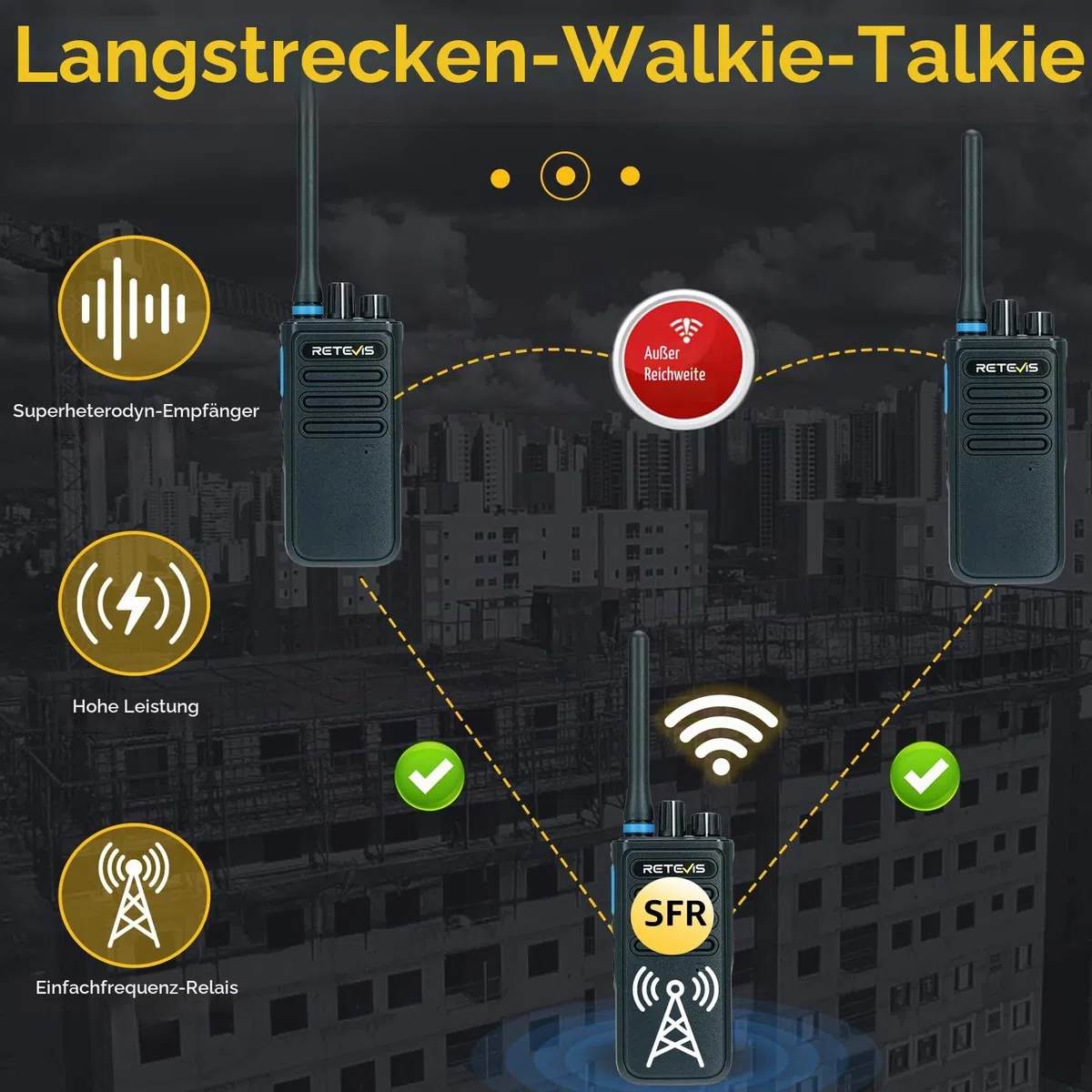 Retevis P1 DMR Profi Funkgerät, Digital Walkie Talkie Große Reichweite | Profi Digitalfunkgerät mit Relais & Aufnahme, Kompatibel mit MOTOTRBO AES-Verschlüsselung, für Herstellung, Schwarz, 2 Stück
