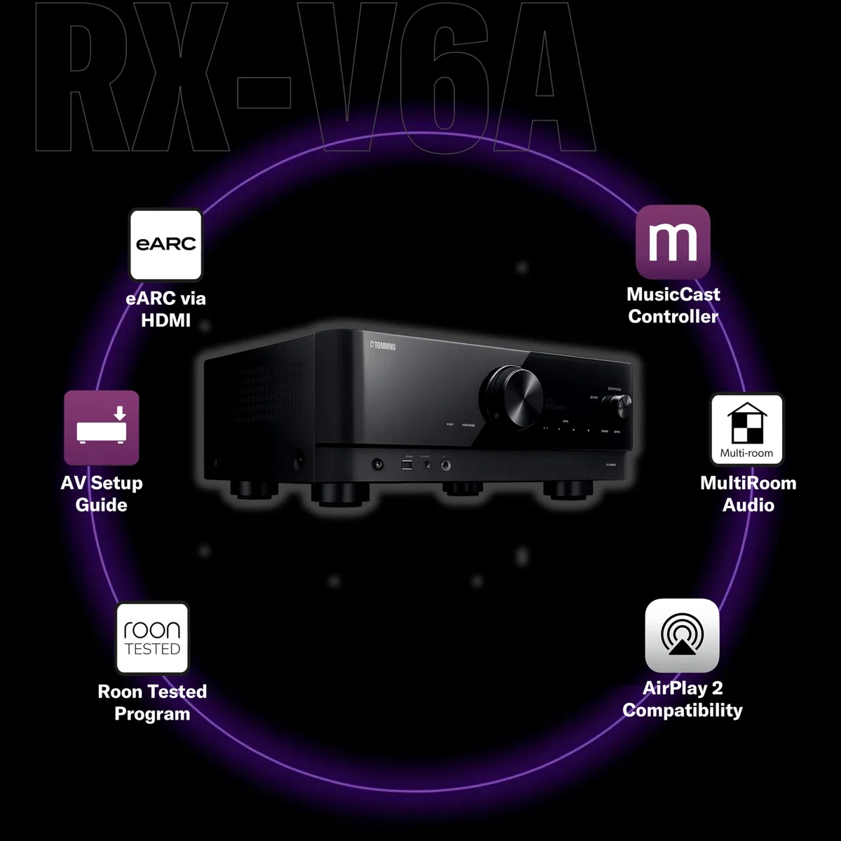 Yamaha AV-Receiver RX-V6A schwarz – Netzwerk-Receiver mit Dolby Atmos Height Virtualizer, Gaming spezifischen Funktionen und Voice Control Systemen – Allround-Talent mit 7.2 Kanälen