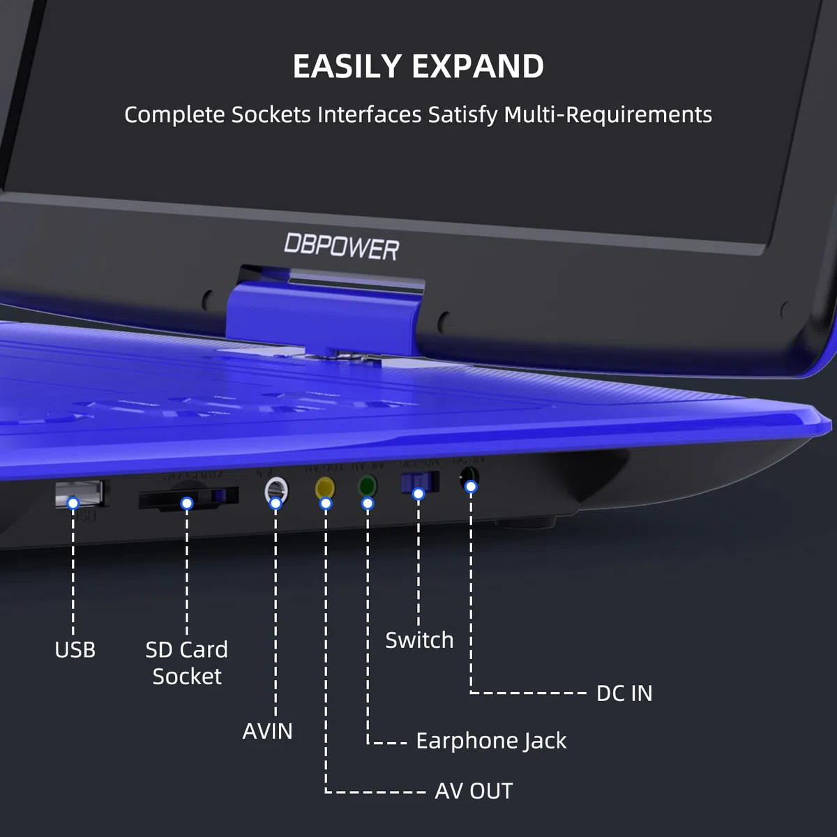 DBPOWER Tragbarer DVD-Player mit 45,5 cm (18 Zoll) großem HD-Schwenkbildschirm, 6 Stunden wiederaufladbarer Akku, unterstützt USB/SD-Karte/SynchronisationstV/mehrere Disc-Formate, Lautsprecher mit