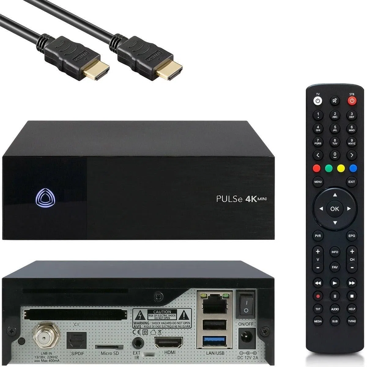 AB PULSe 4K Mini SE UHD Satelliten Receiver mit HDMI Kabel, Multiboot Funktion mit E2 Linux OS, DVB-S2X Sat Tuner, Ultra HD 4K Auflösung mit HDR10-Unterstützung, CI, CA, MicroSD-Slot, LAN