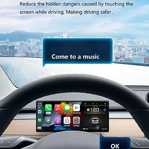 Fockety 9 Zoll Auto Head Up Display für Model 3/Y, IPS Bildschirm, WLAN Verbindung, Google Assistant, Carplay, Drehzahlmesser, Eingebettetes Design, Auto HUD Display für