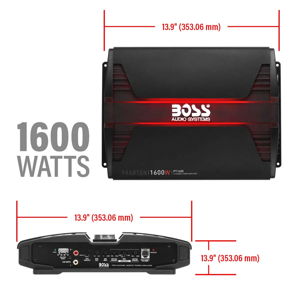 BOSS AUDIO PT1600 Phantom 1600 W 2 Kanal, Klasse A/B-Verstärker