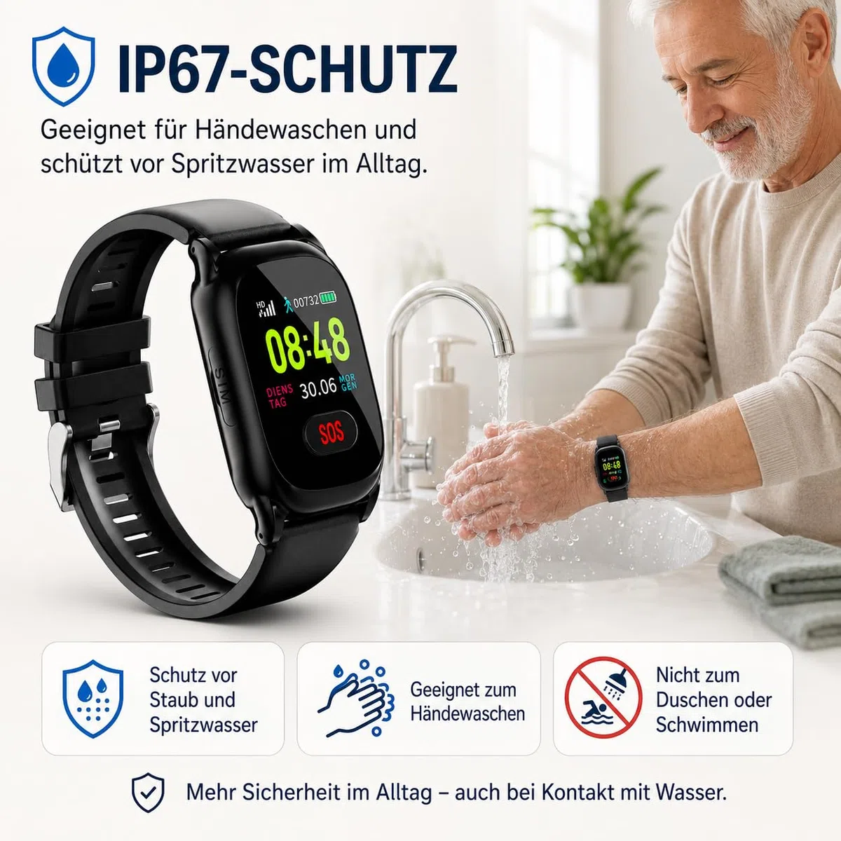 GPS-Notrufuhr NC88S mit 4G, Sturzerkennung und Vitalwertmessung