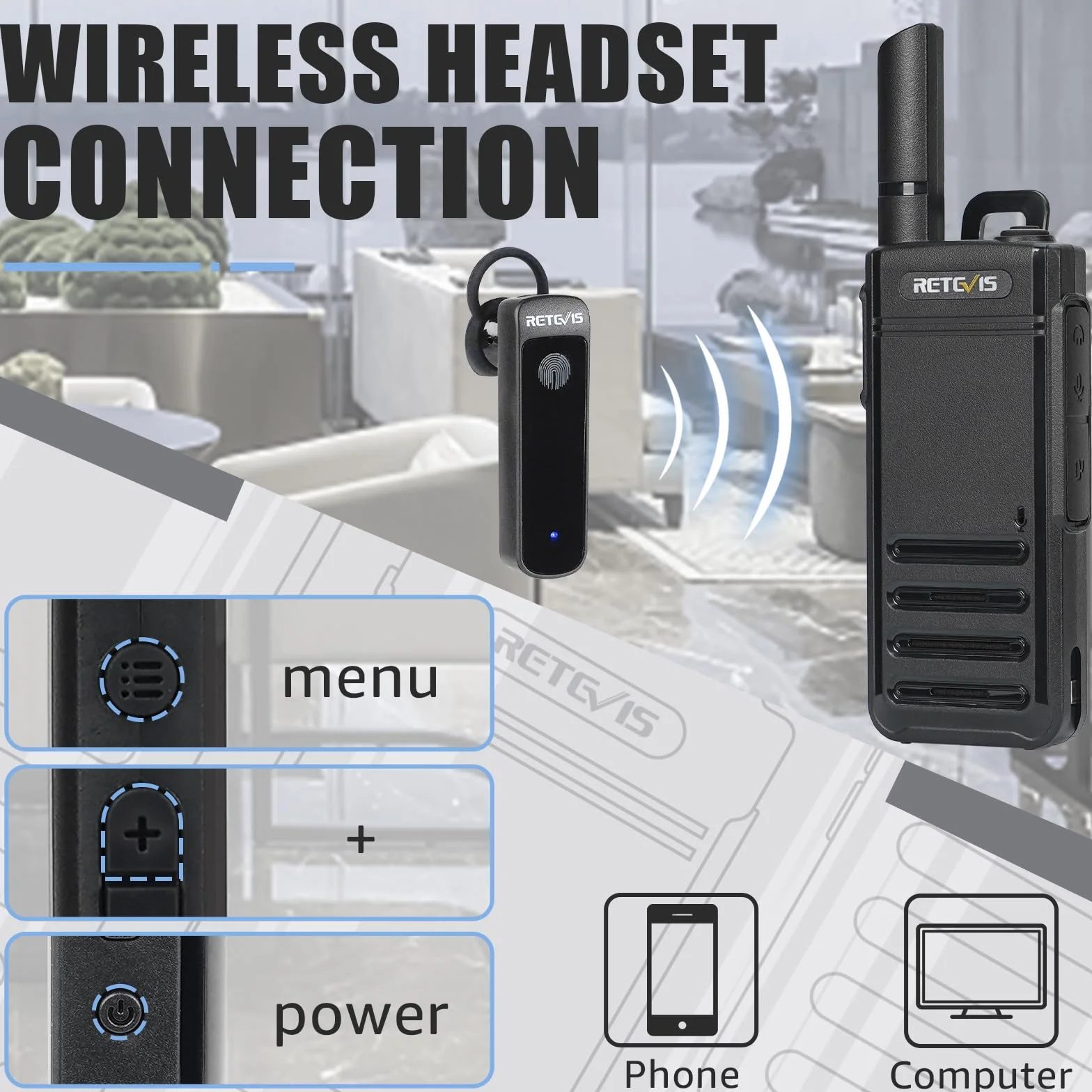 Retevis RB639P Walkie-Talkies für Erwachsene, Mini-Funkgerät mit Ohrhörern, VOX, USB-C, PMR446 Professionelles 2-Wege-Funkgerät für Restaurant (Schwarz, 4 Stück)
