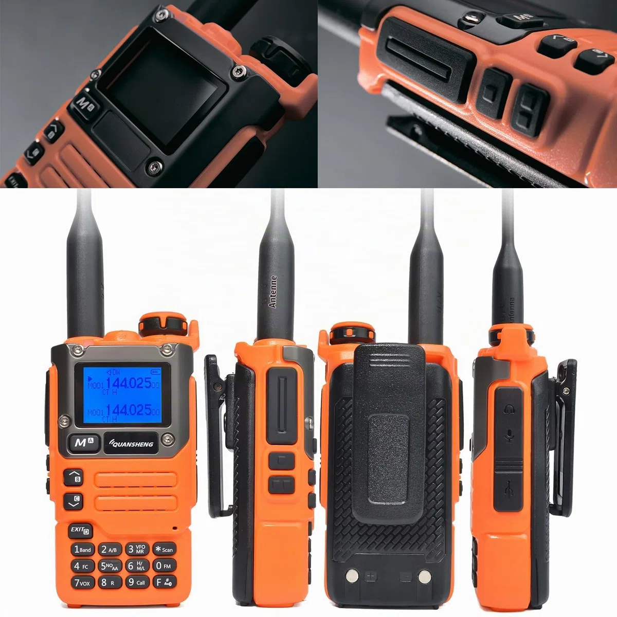 QUANSHENG UV-K6 Funkgerät 5W Walkie Talkie großer Reichweite Wiederaufladbare Handfunkgerät für Erwachsene Polizei Radio mit FM, NOAA, Typ-C Ladung, 200 Kanäle (UA-K6 mit Halterung)