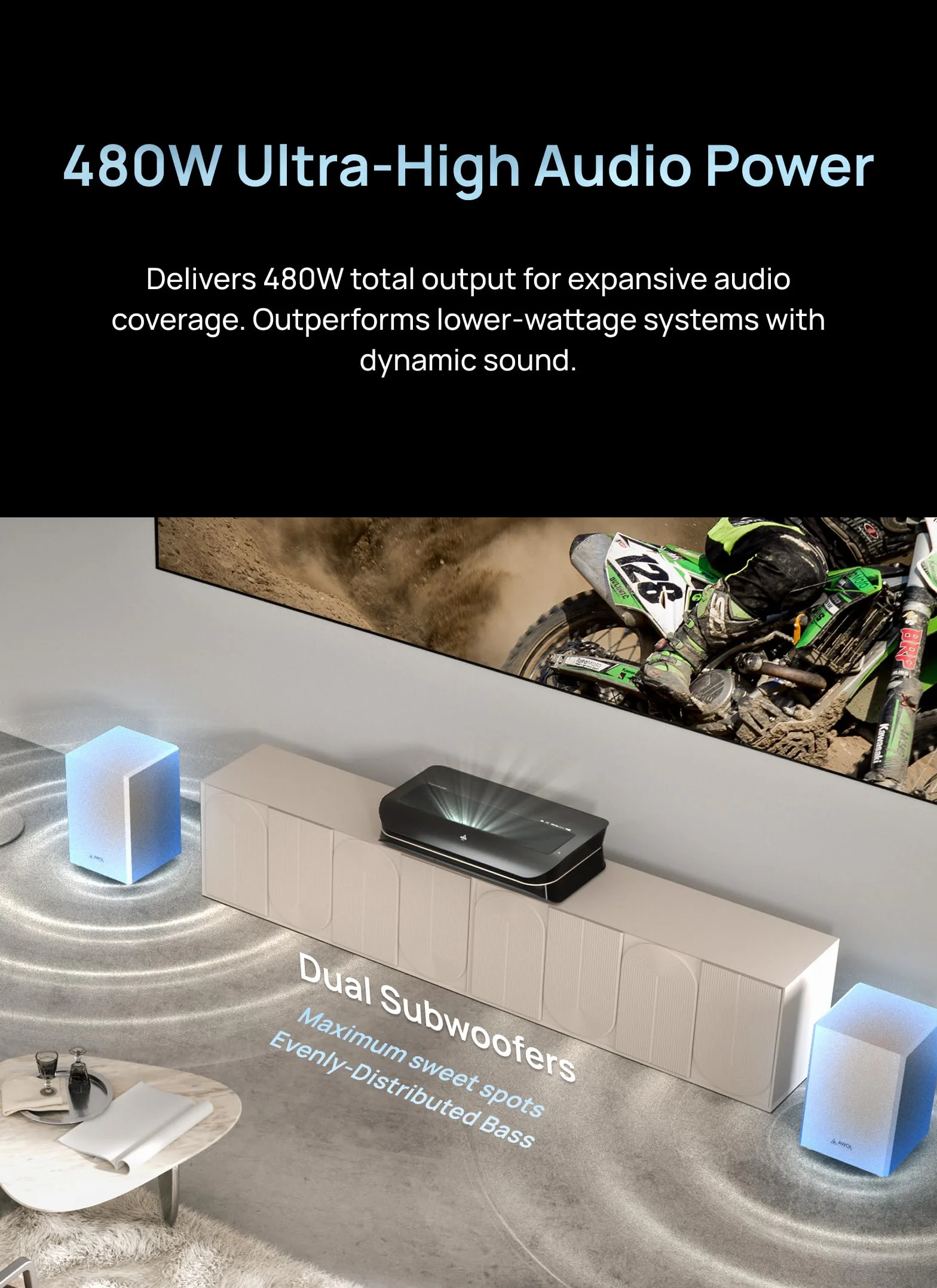 AWOL VISION ThunderBeat 4.2.2 All-Wireless Home Theater Sound System, Surround-Sound-System mit Dual-120W-Subwoofern und nach Oben gerichteten Lautsprechern, Dolby Atmos DTS Unterstützung