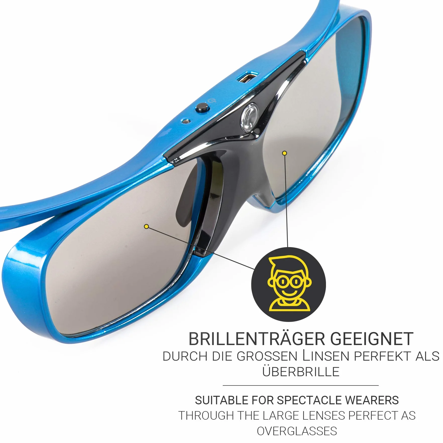 Hi-SHOCK DLP Pro 2X Blue Heaven | DLP Link 3D Brillen Set kompatibel mit DLP Beamer Acer, BenQ, Optoma, Viewsonic, Philips, Infocus, NEC, Vivitec, HiTachi, Canon, Casio, Largo | inkl. Dualcase