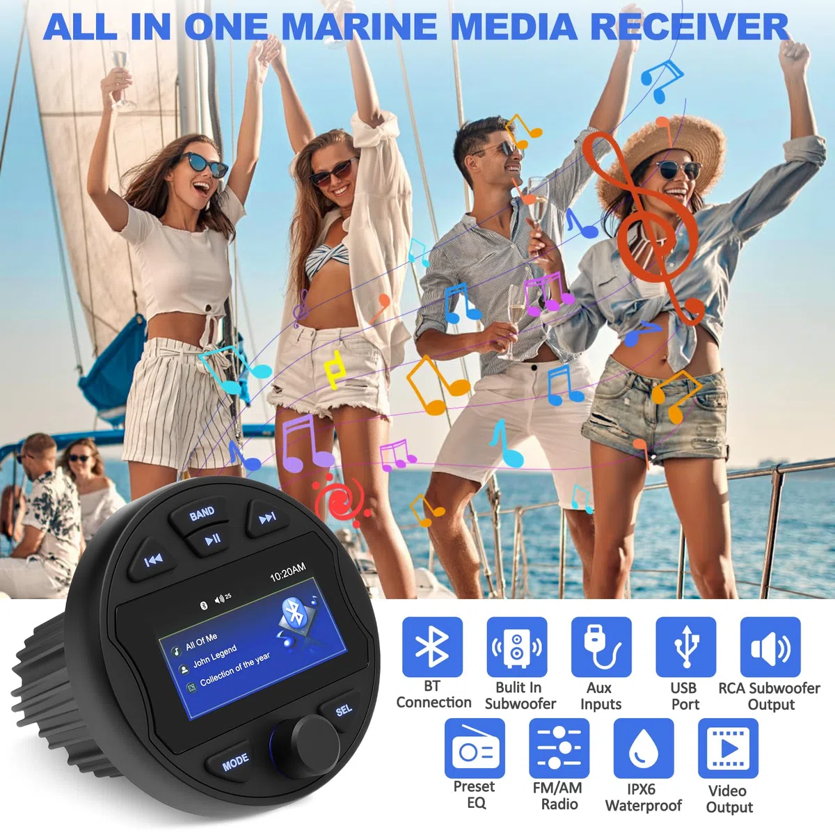 Marine Stereo Radio Wasserdicht Bootsradio Dab+ BT5.0 Digital Multimedia MP5 Player Audiogeräte für Boote Boats Yachten BZRs Golfwagen
