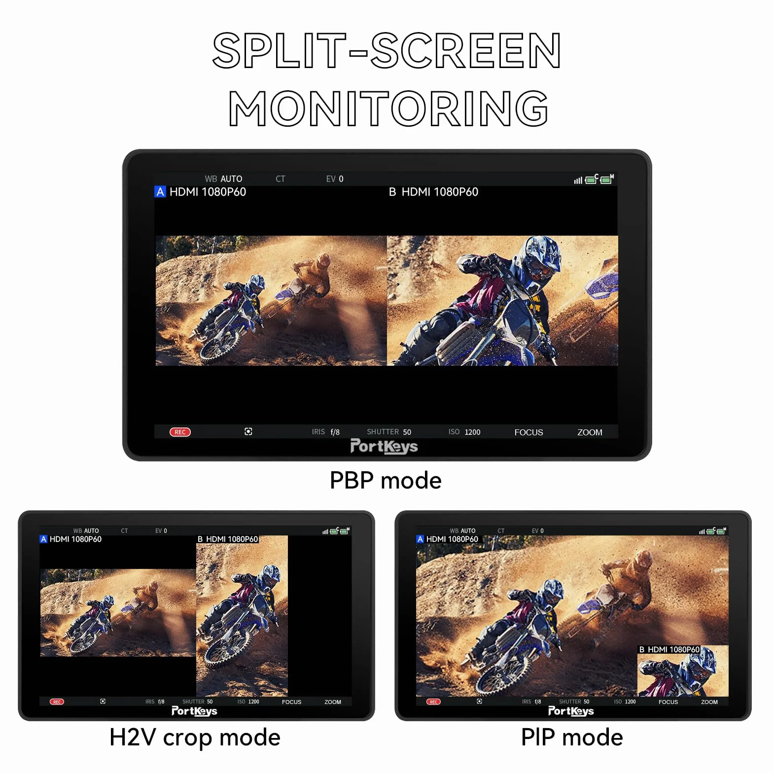 Portkeys BM7 II DS Kamera Monitor 7 Zoll 2200nits 3G-SDI HDMI Kamerasteuerung & Touch Focus für A7S III FX3 FX30 A7M IV Komodo BMPCC 6K 10-Bit HDR Feldmonitor 3D LUT Waveform Split Screen