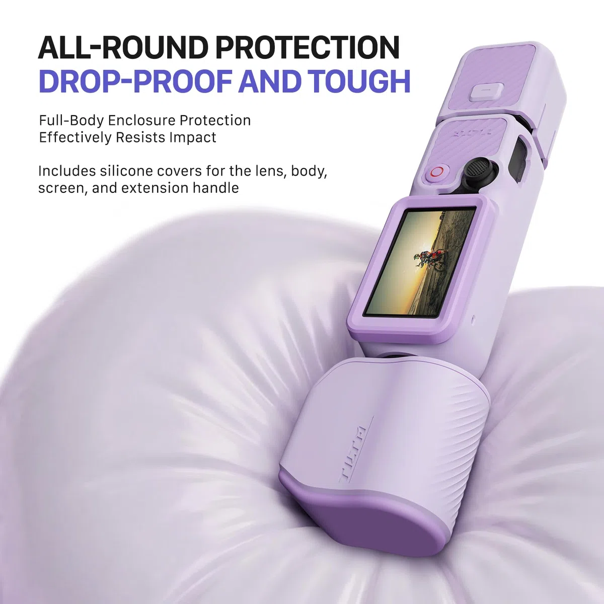Tilta Silikon Schutzhülle Komplettset für DJI Osmo Pocket 4, Rundumschutz Protective Case, Weiches Silikonmaterial, Mit Bildschirm + Gimbal + Griff + Verlängerungsgriff Cover - Lila TA-T96-PCB-LP
