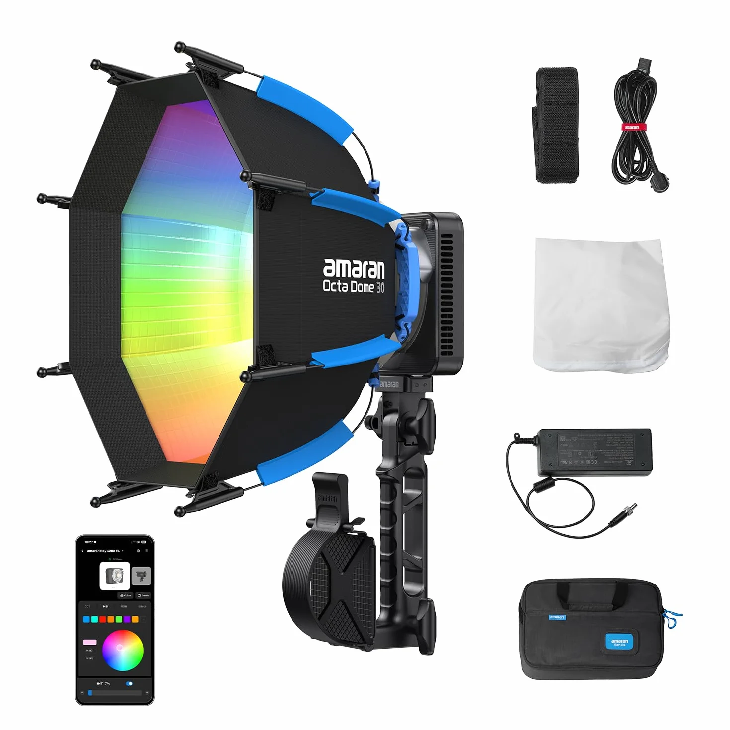 amaran Ray 120c 120 W Ultra-kompakte Voll-Farb-COB-Leuchte mit Bowens-Mount, USB-C PD & Ace E-Lock, IP54